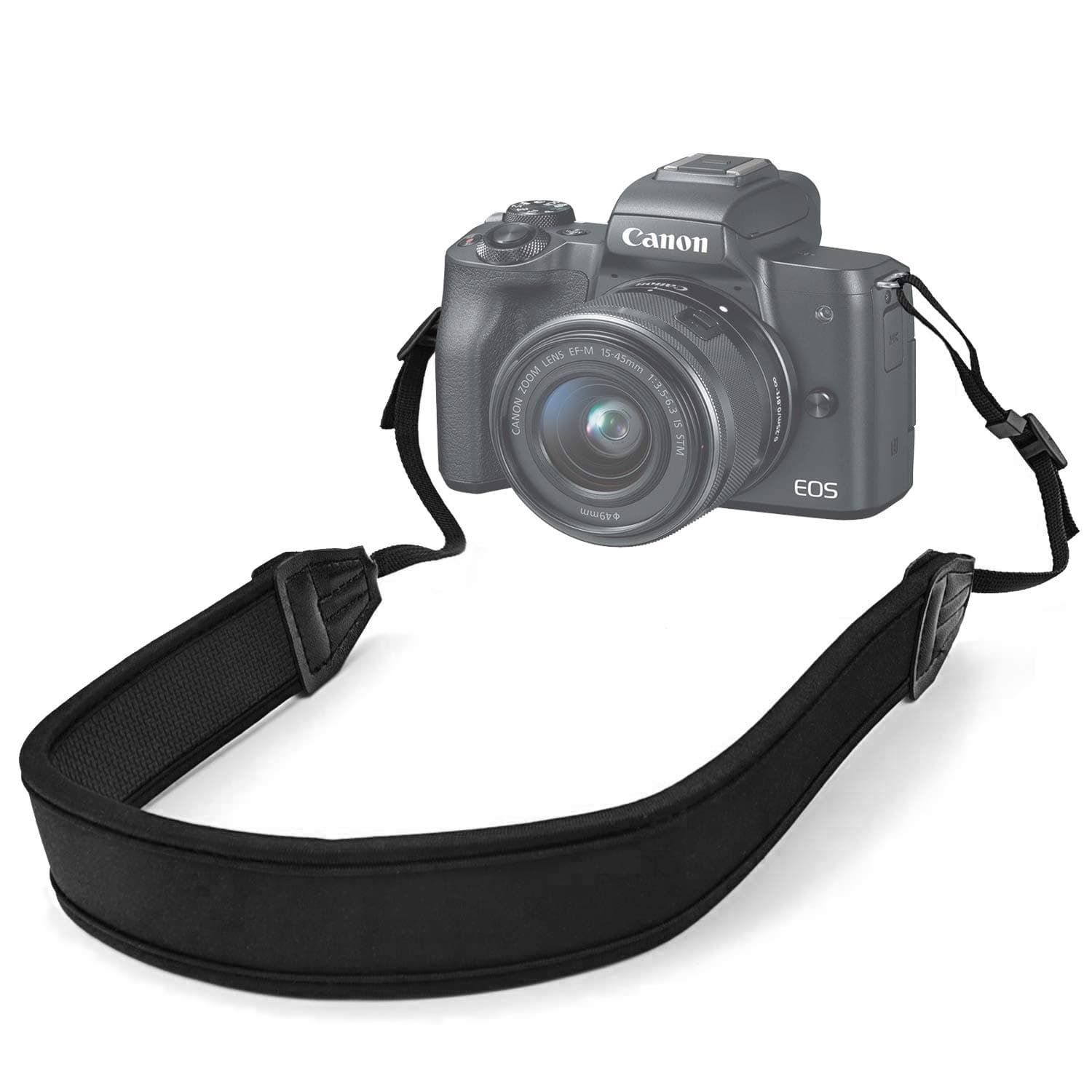 Hukado Camera Strap, Adjustable Anti-Slip Elastic Neoprene Shoulder Neck Strap for Most Canon Nikon Sony DSLR Cameras and Binoculars, Black