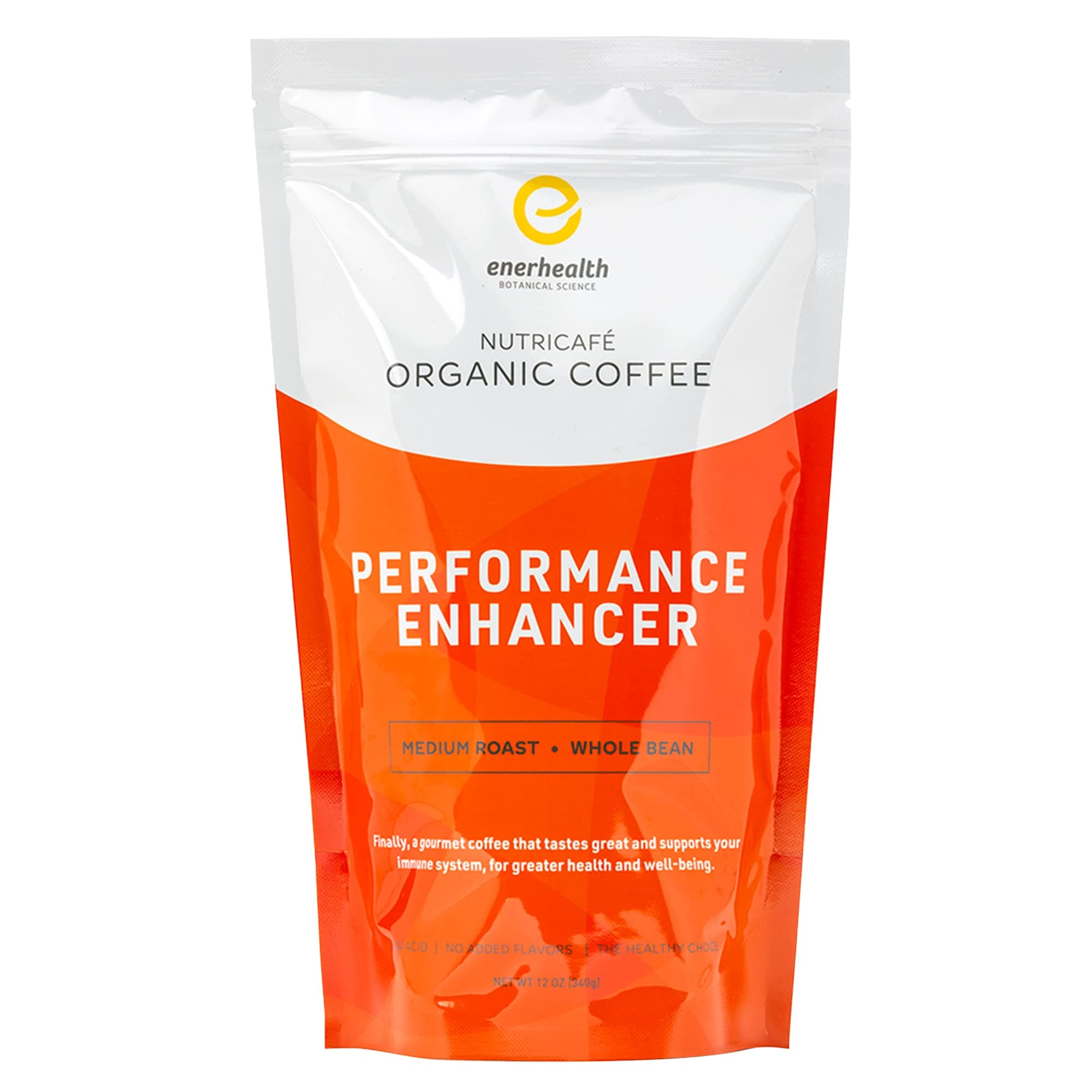 Enerhealth Botanicals NutriCafé Perfomance Enhancer – Fairly Traded, Low Acid, Medium Roast Whole Arabica Bean Coffee, Infused with Organic Mushroom Extracts to Increase Stamina & Performance – 12 oz