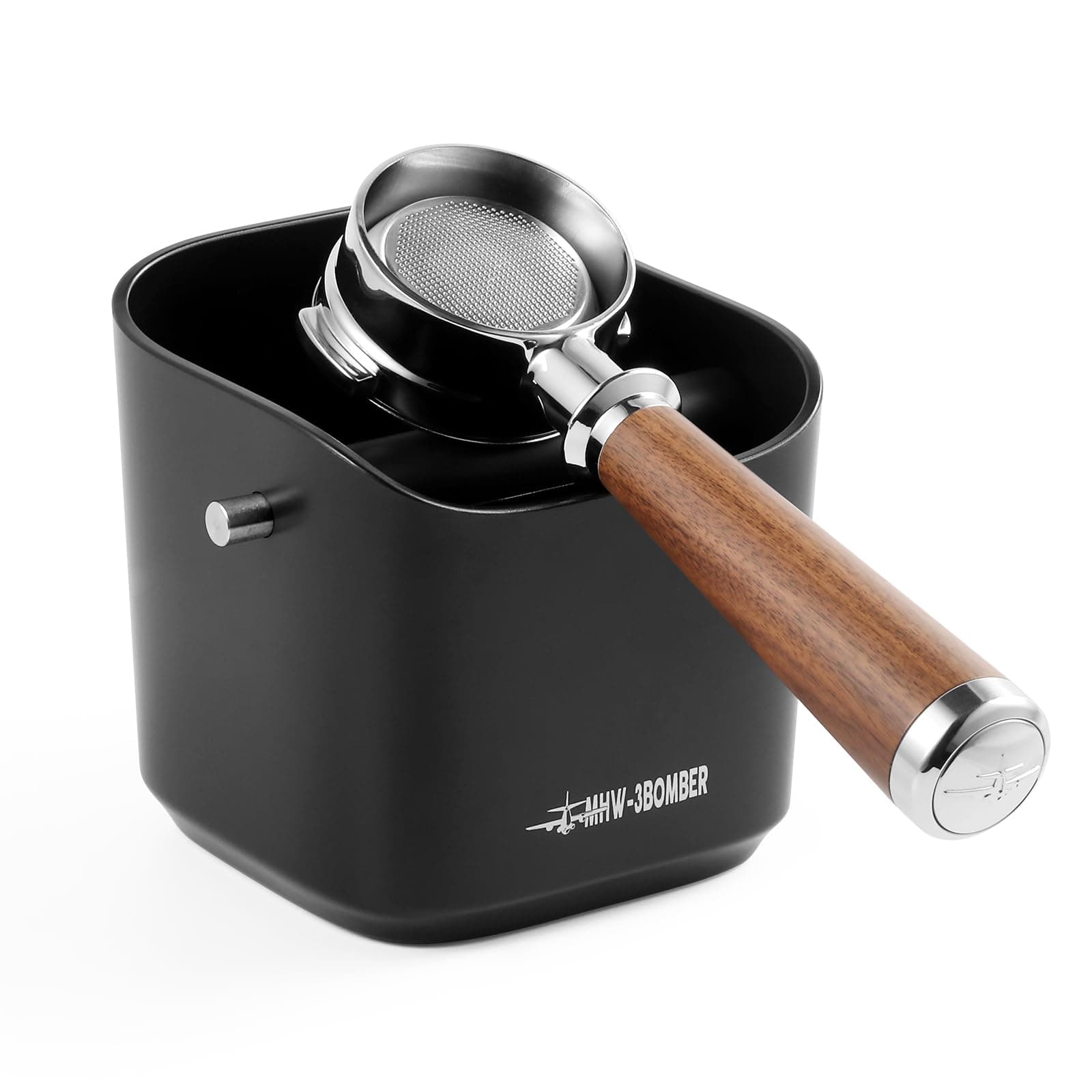 Espresso Knock Box, 1.2L(15 Cups) Coffee Knock Box with Removable Knock Bar and Anti-slip Pads for Espresso Puck, Coffee Ground, Durable Espresso Accessories, Black GB5967B