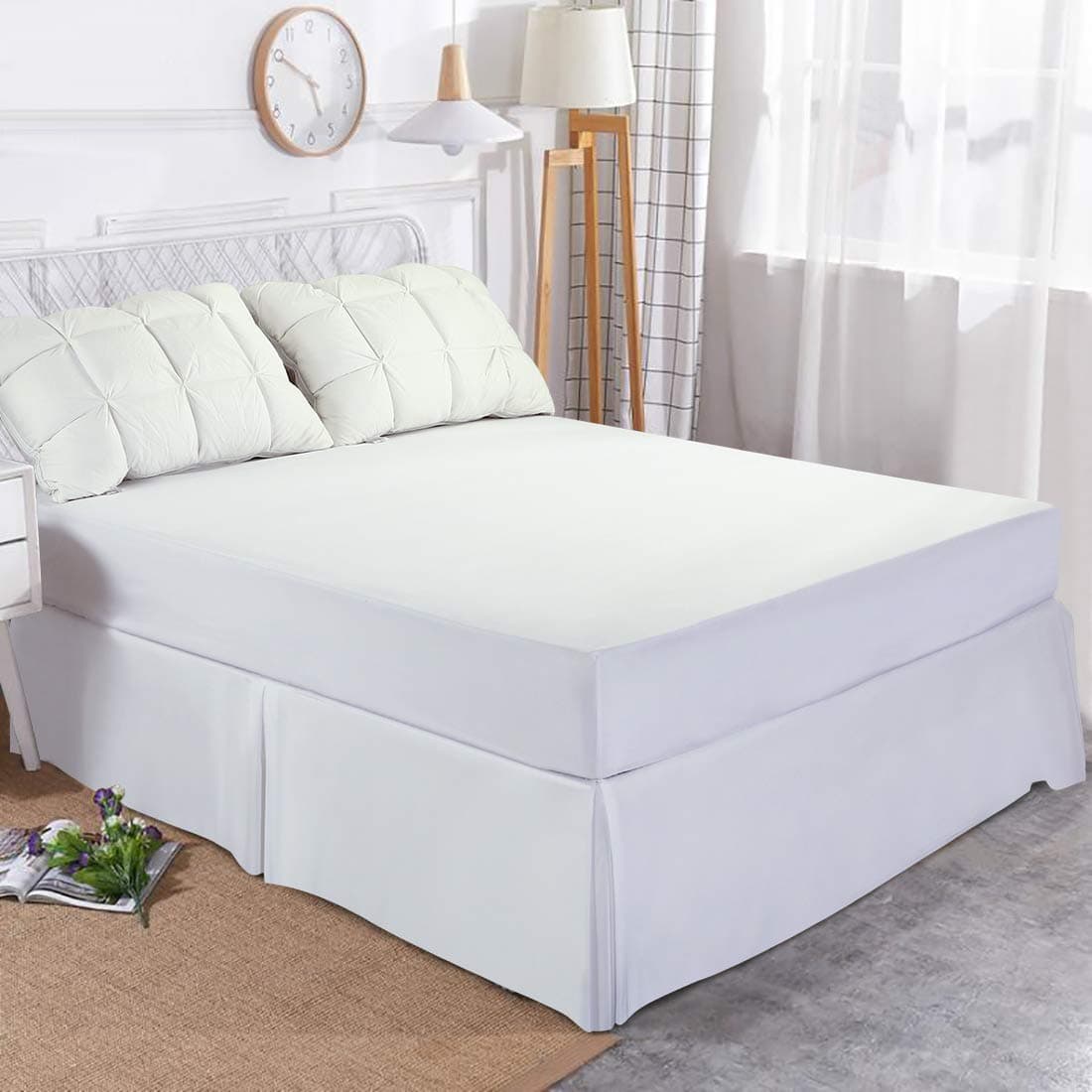 EDILLYHotel Luxury Bed Skirt Soft Microfiber 15-Inch Drop Wrinkle & Fade Resistant (White, King)