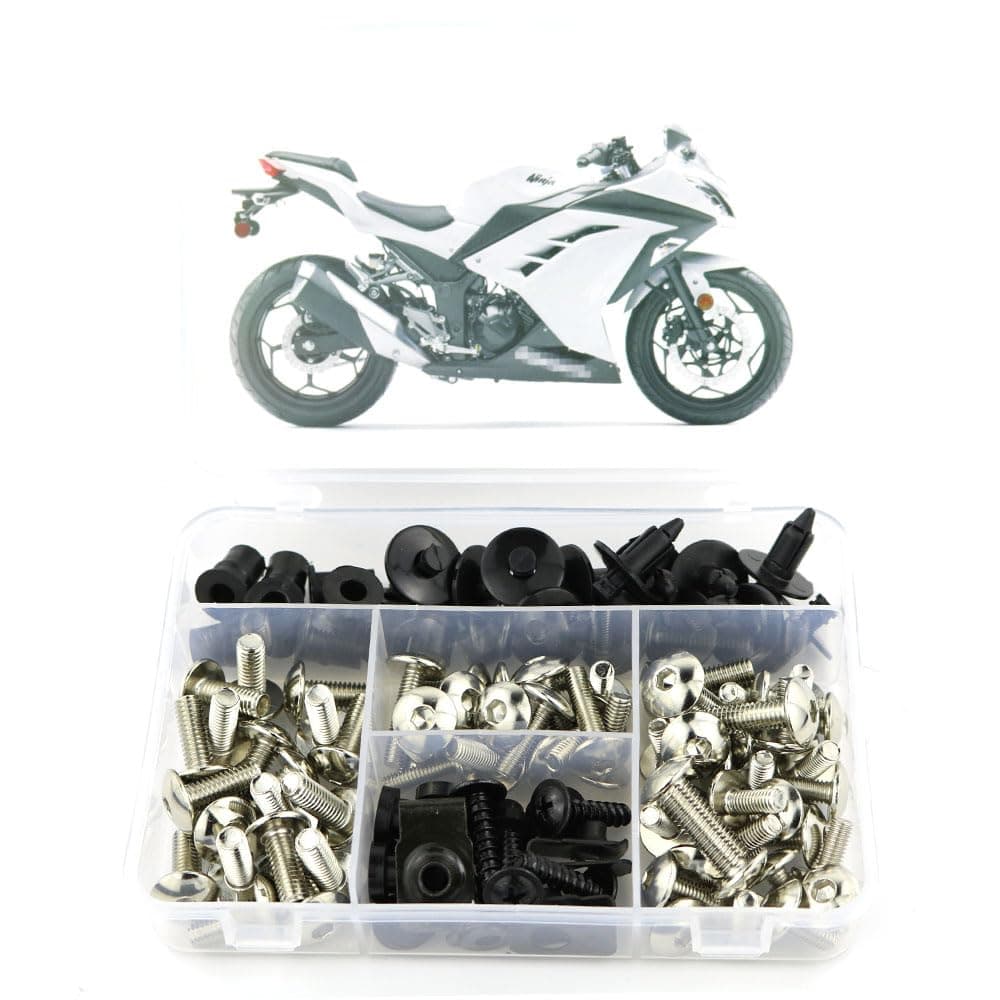 Xitomer Full Sets Fairing Bolts Kits, for KAWASAKI Ninja300 EX300 Ninja250 2013 2014 2015 2016 2017 2018 2019, Mounting Kits Washers/Nuts/Fastenings/Clips/Grommets Silver FBT00497SI