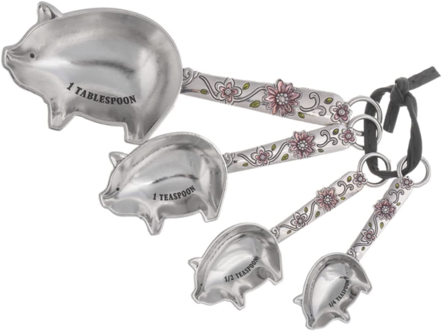 Ganz4-Piece Measuring Spoons Set, Farmhouse Pigs with Flowers