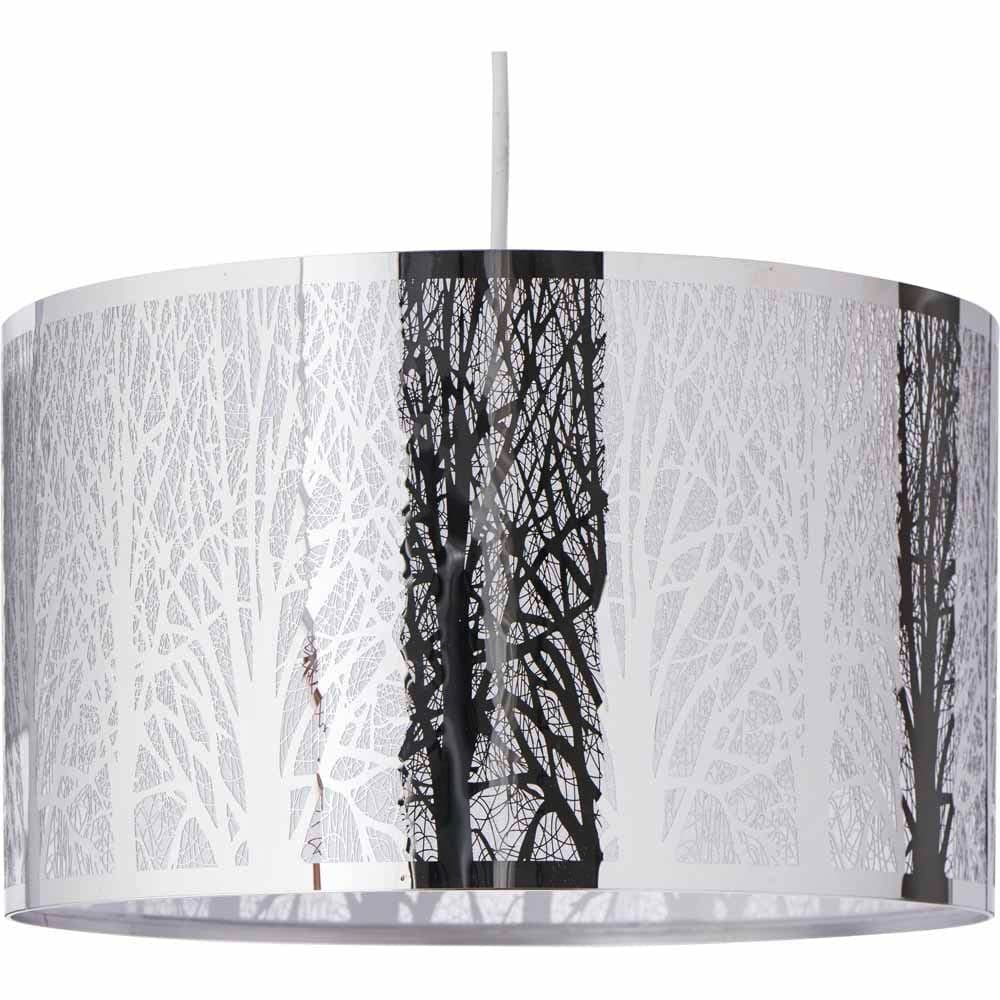 wilko Chrome Laser Cut Shade 40cm, Silver Color Fabric lamp Shades with Delicate Laser Cut Design, Indoor Contemporary lamp, h23 x Dia 40cm