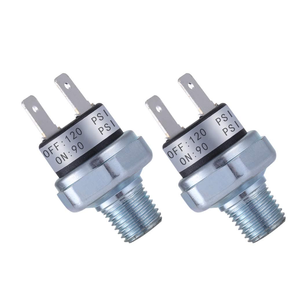 Air Pressure Switch 90-120 PSI, 1/4"-18 NPT, DC 24V/12V, Silver, Automatic, Push Button Actuator