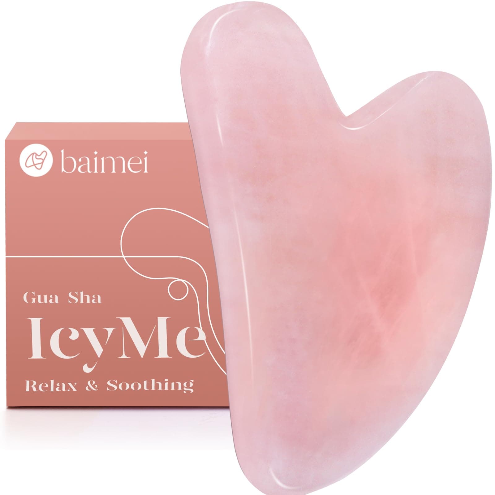 IcyMe Gua Sha Facial Tool for Self Care, Massage Tool for Face and Body, Relieve Tensions,Reduce Wrinkles and Redness, Skin Care Tools for Men Women - Rose Quartz