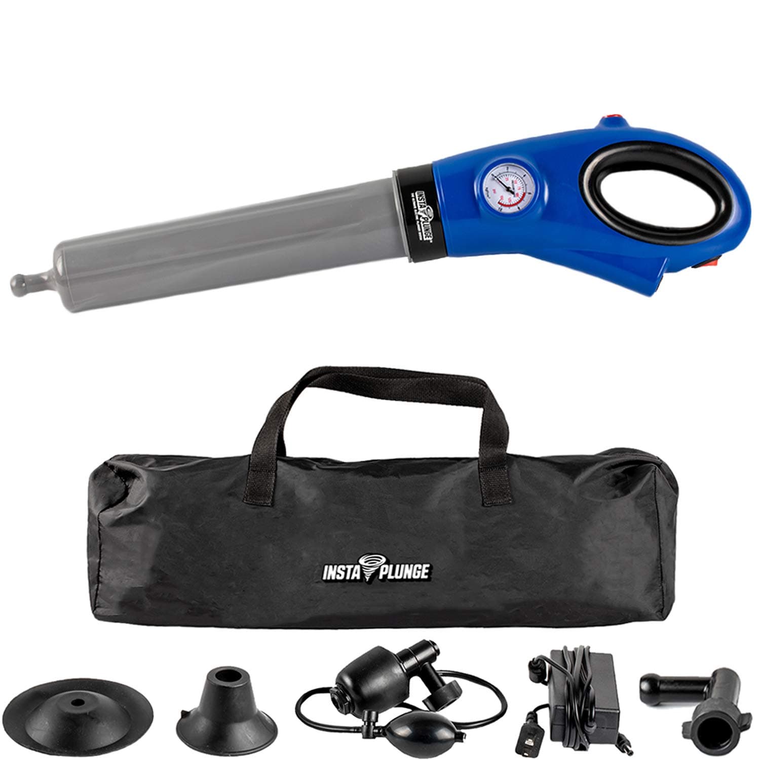 Ultimaxx InstaPlunge Electric Plunger System - Unclog and Clear Toilet and Drain Blockage with a Push of a Button, Works in Seconds to Clear Toilets, Shower Drains, Bathroom/Kitchen Sink (Blue/Grey)