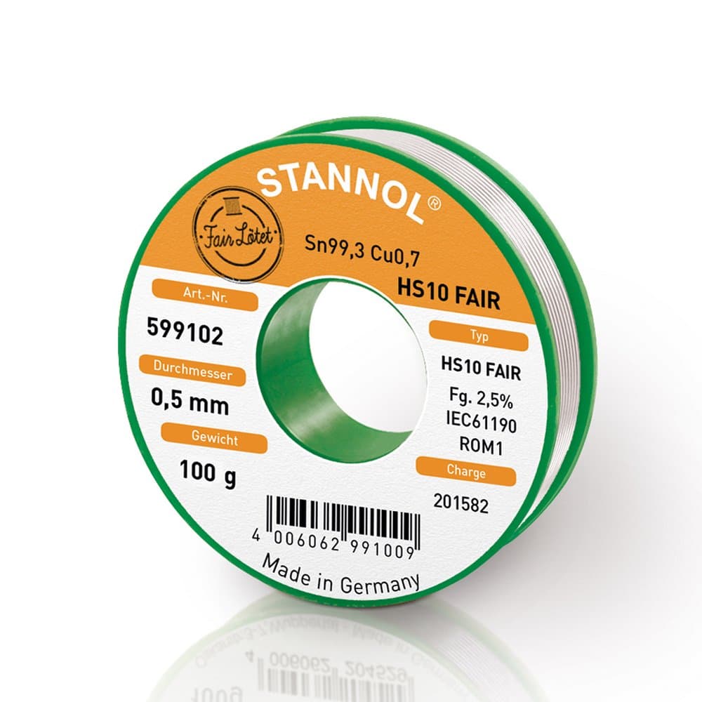 STANNOLSolder Wire HS10 Fair Alloy TC Sn99Cu1, 0.5 mm, 100 g, 1 piece, 599102