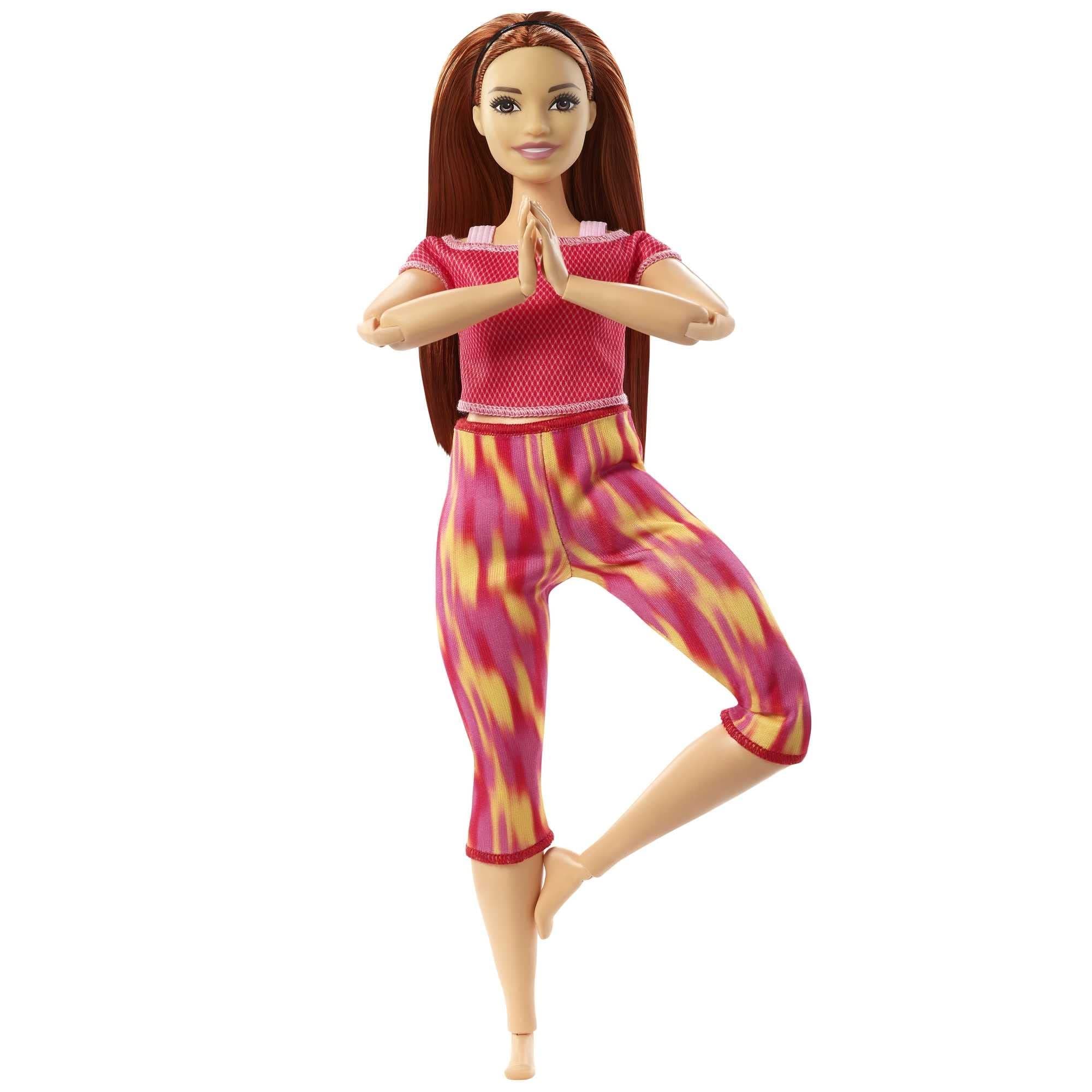 Barbie Made To Move Doll, Curvy, With 22 Flexible Joints & Long Straight Red Hair Wearing Athleisure-Wear For Kids 3 To 7 Years Old Gxf07
