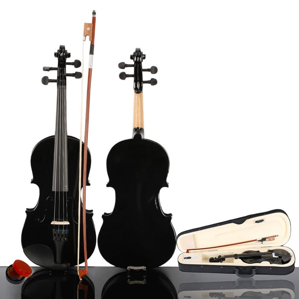 wuddi Acoustic Violin Fiddle 4/4 Full Size with Bow Case Rosin for Beginner Adult Boys Girls Children (3/4 Black)