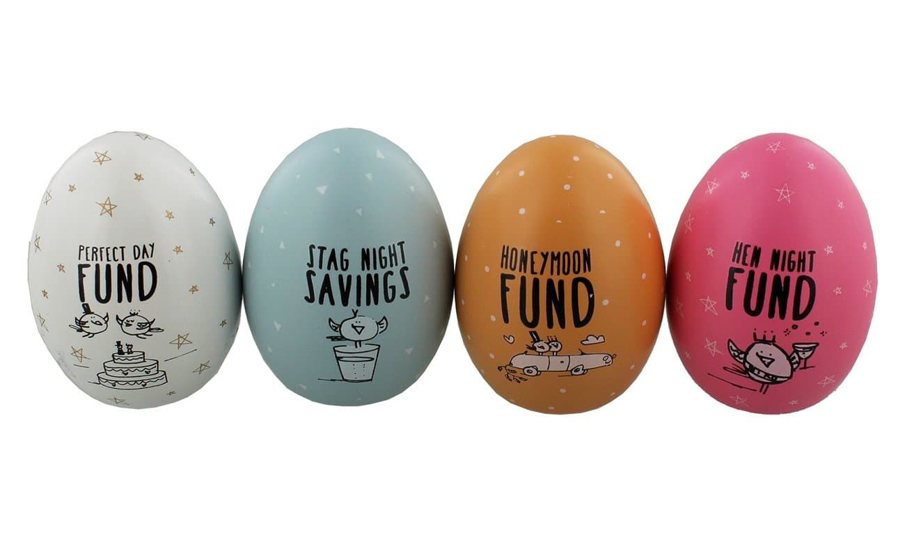 Money Box/Pot ~ Egg Shaped Savings Pots ~ Set of 4 ~ EGGCELLENT WEDDING