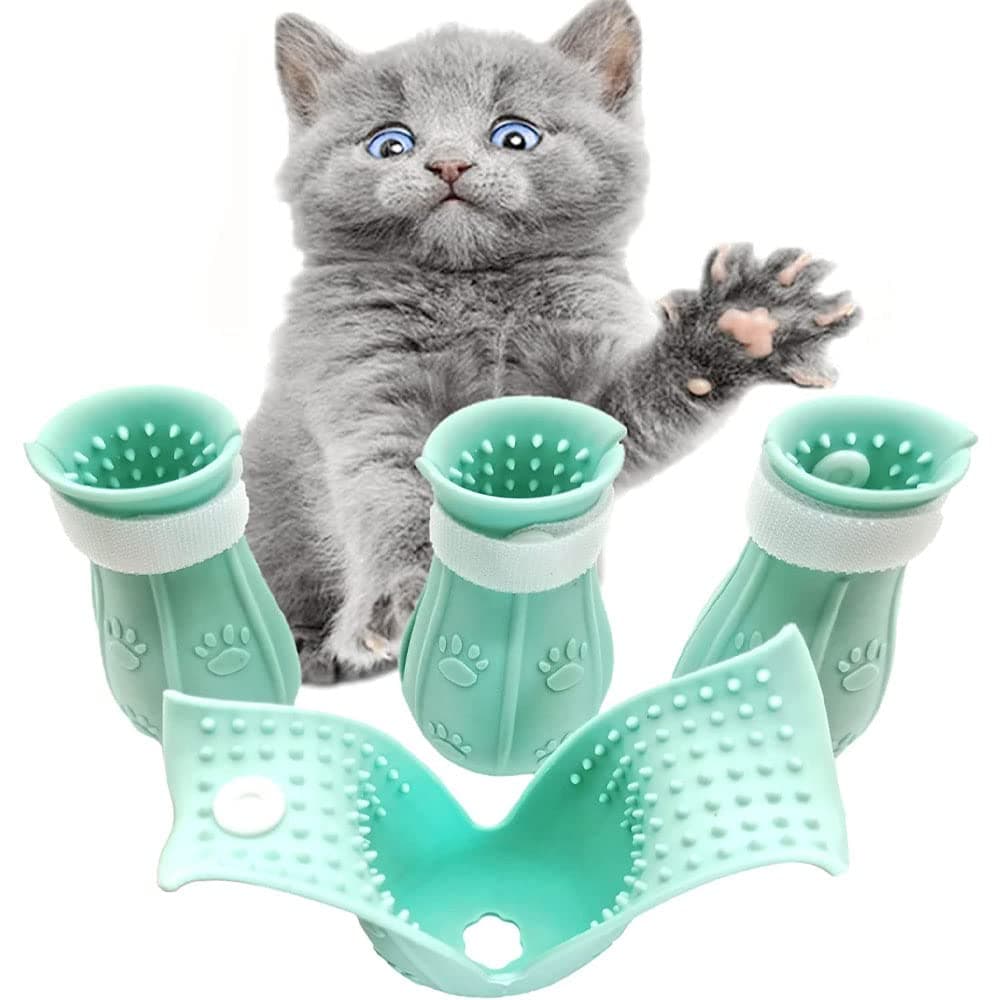 TOMVAES 4Pcs Cat Boots for Cats Only Paw Covers Protectors Claws Shoes Paws Wound Boot Silicon Anti Scratch Cat Mittens for Bathing, Nail Clipping, Ears Cleaning, Treatment