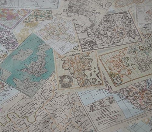 World Map Fabric Linen Print by The Yard (1 Yard)