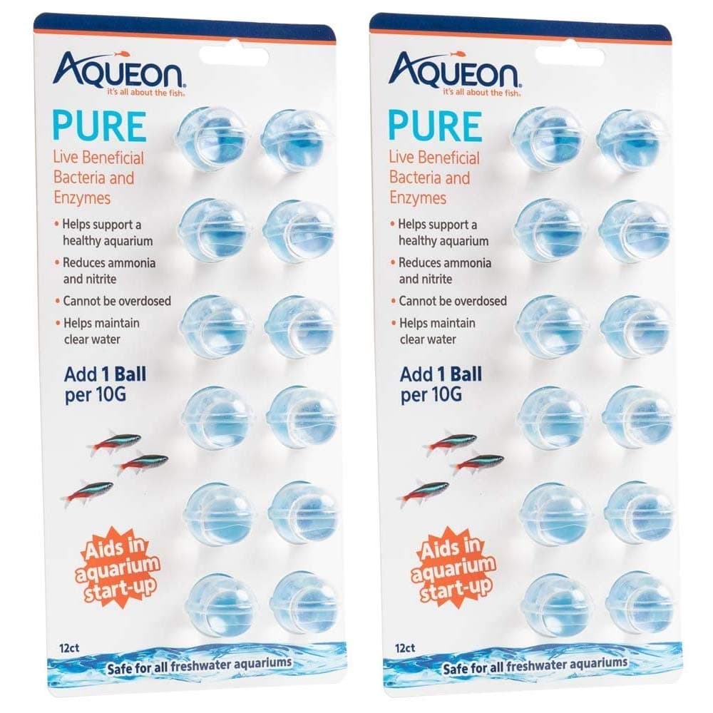 Aqueon 2 Pack of Pure Live Beneficial Bacteria and Enzymes for Aquariums, 12 Pack Each, Treats Up to 240 Gallons