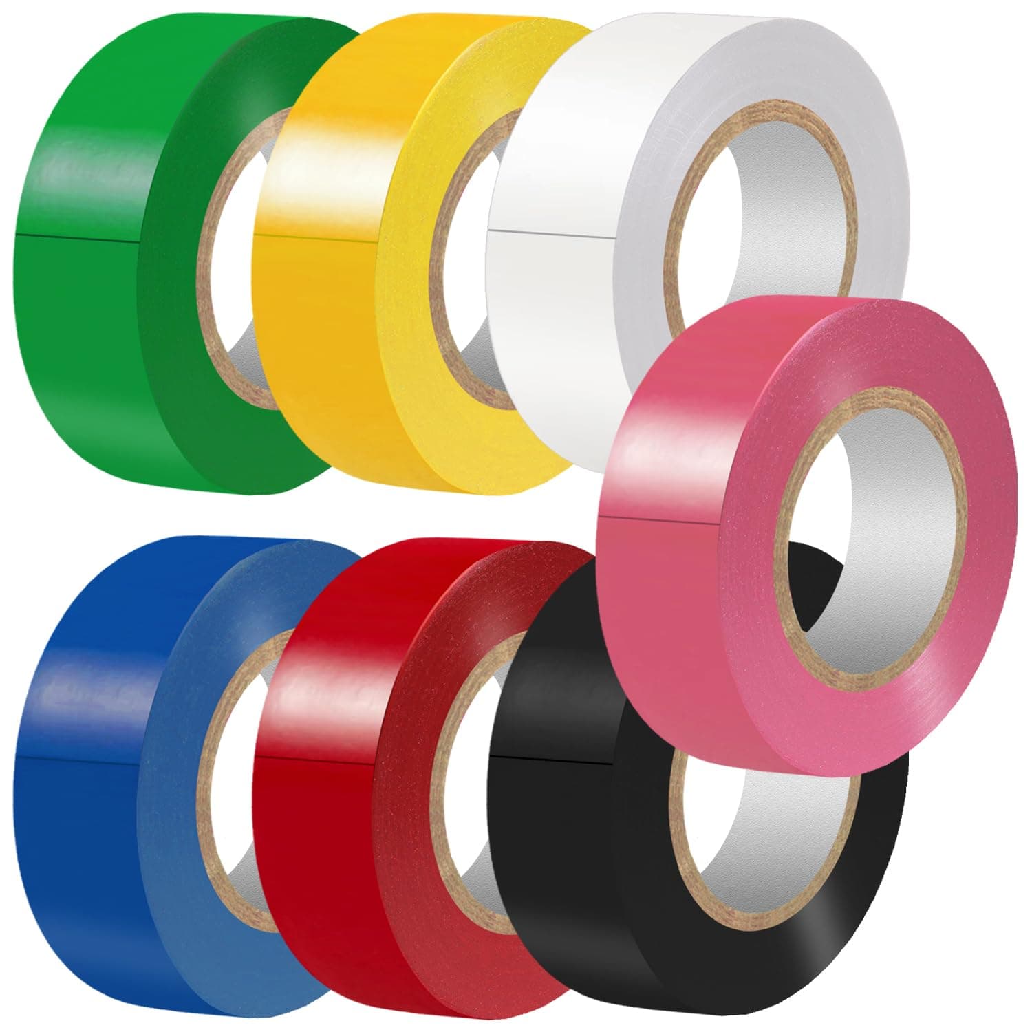 Electrical Tape Colors 7 Rolls 3/4-Inch by 30 Feet, Waterproof,Strong Adhesive, Durable, Easy-Wrap,Pink, Yellow, Red, Green, Blue, White, Black