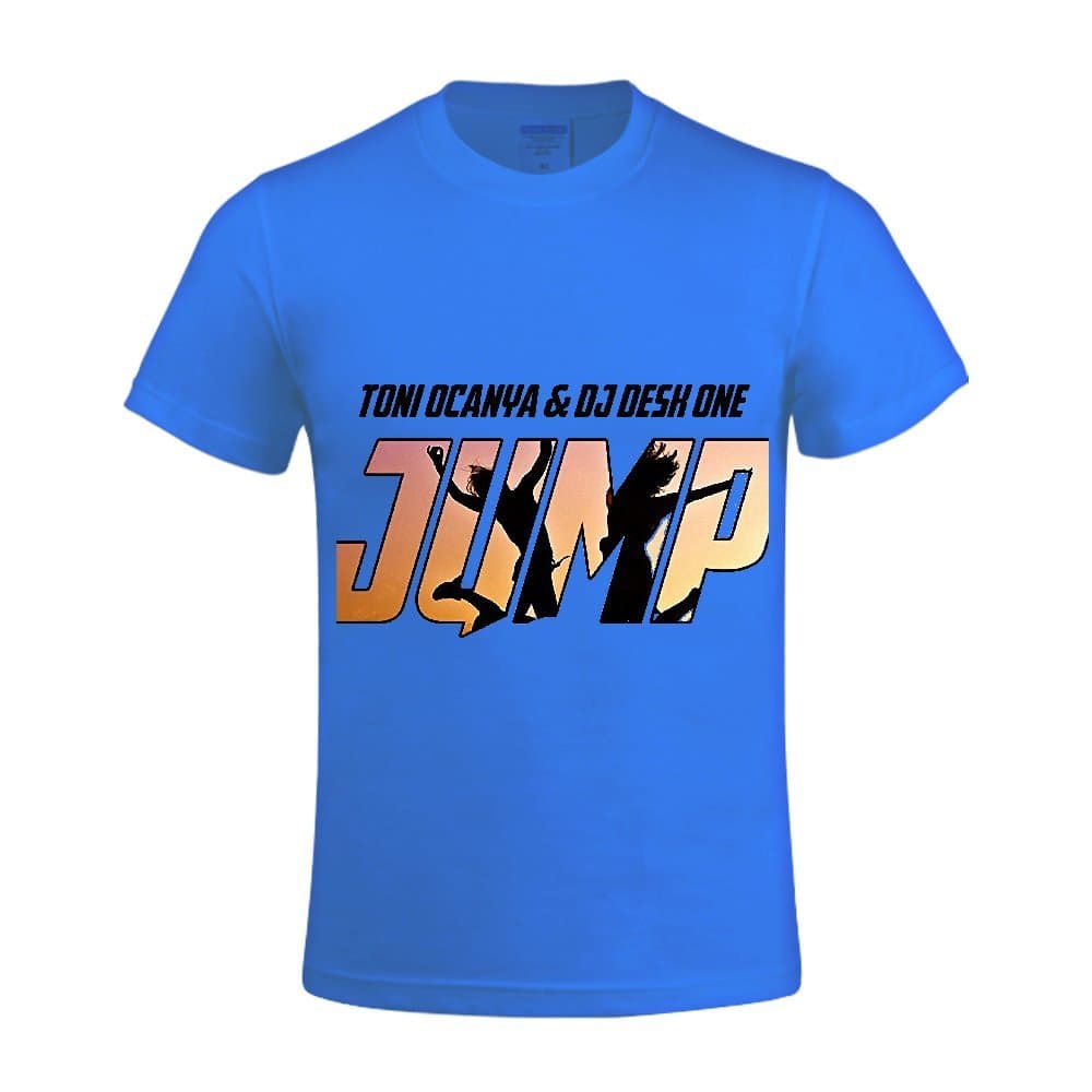 Jump Toni Ocanya & Dj Desk One Men Crew Neck Mens T Shirts Music Blue Apparel