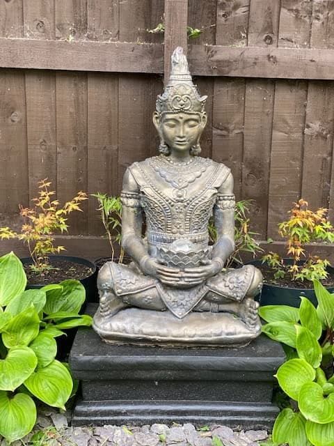 Ornate stone xl Thai Buddha and plinth garden ornament statue