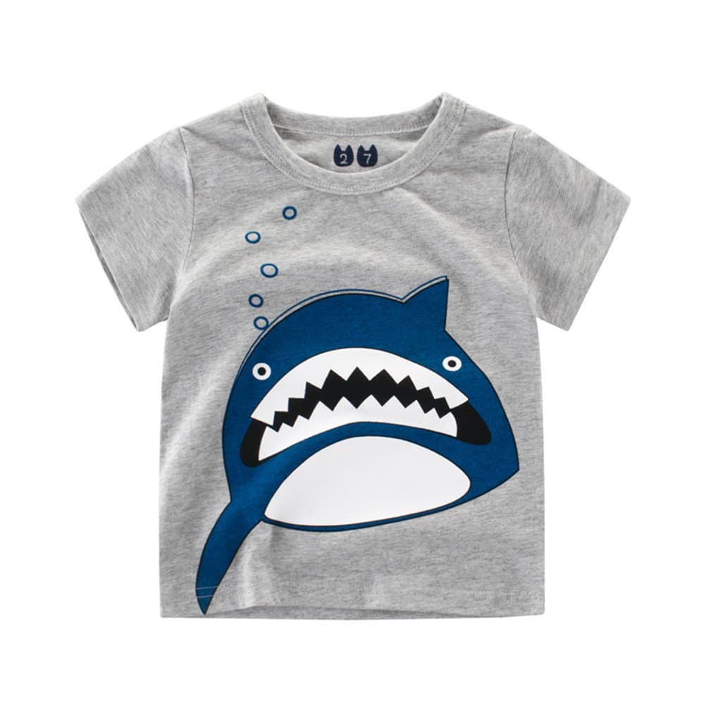 Gray T-Shirt with Shark Pattern for kids (110（3-4years), shark blue)