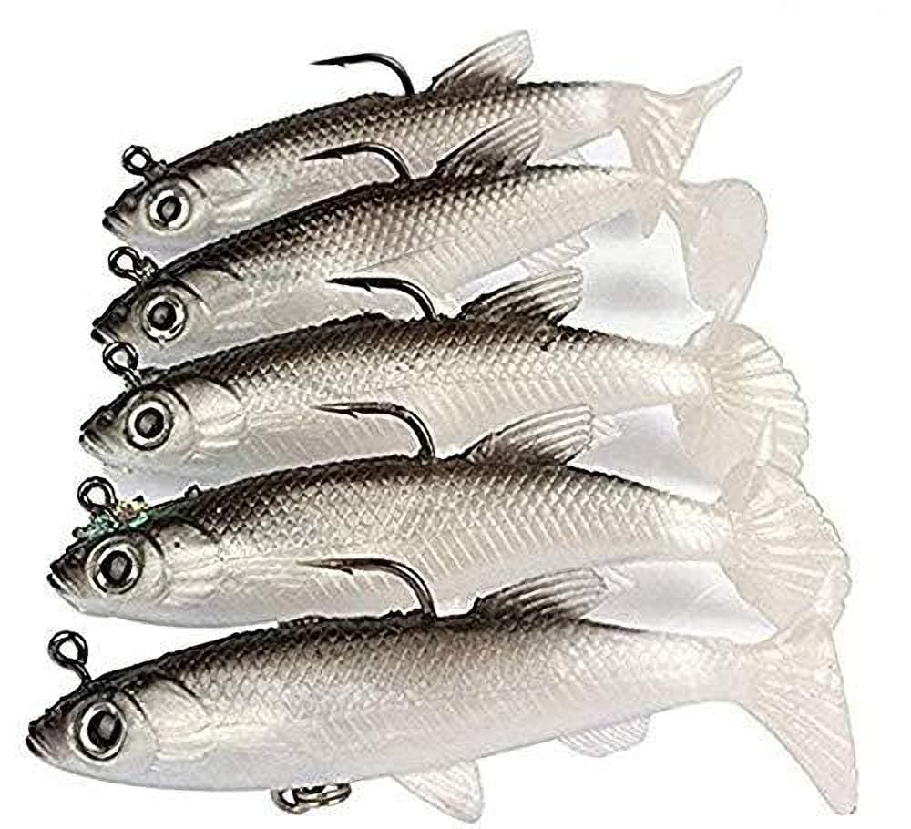 KASTWAVE Fishing Lure Set, 5Pcs 8cm Soft Bait Head Sea Fish Lures Fishing Tackle Sharp Treble Hook T Tail Artificial Bait