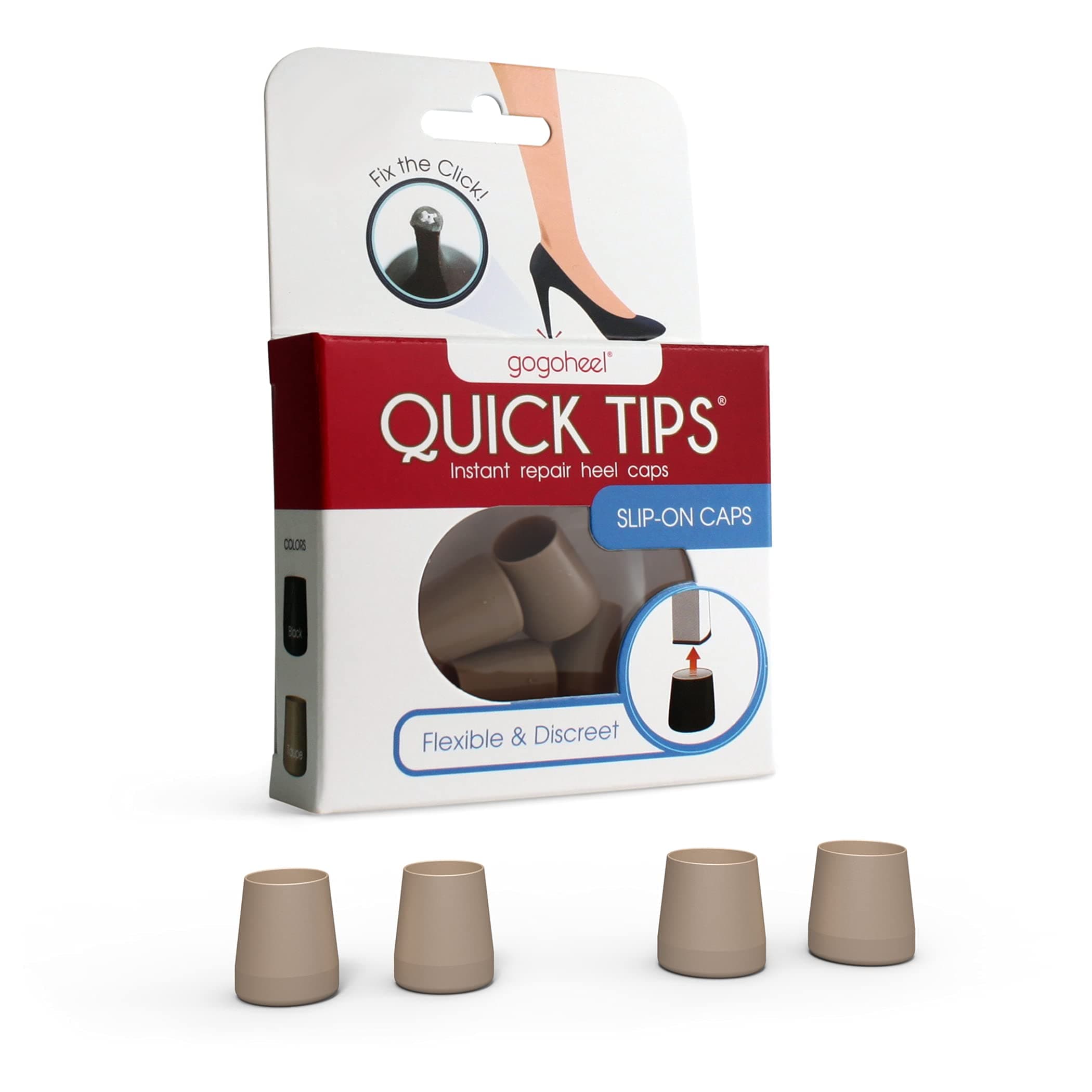 GoGoHeel Quick Tips - The Original High Heel Protectors & Heel Tip Replacement Caps, Repair Worn Stiletto Heel Tips (2 Pair Pack)