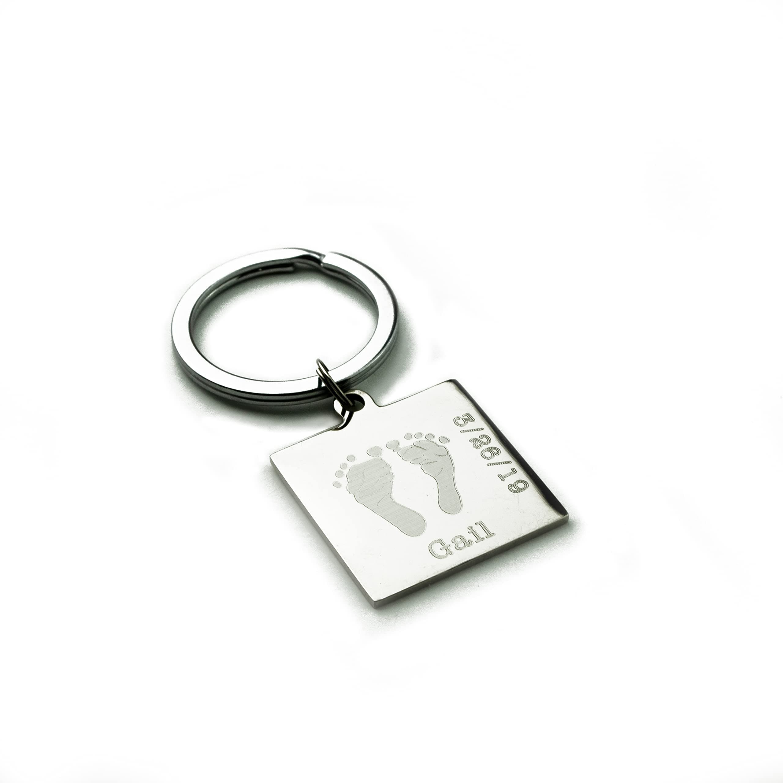 Father's day gift idea, actual baby footprint keychain, personalized keychain key charm, handprint keychain, Child name keychain kids name and birthday, square