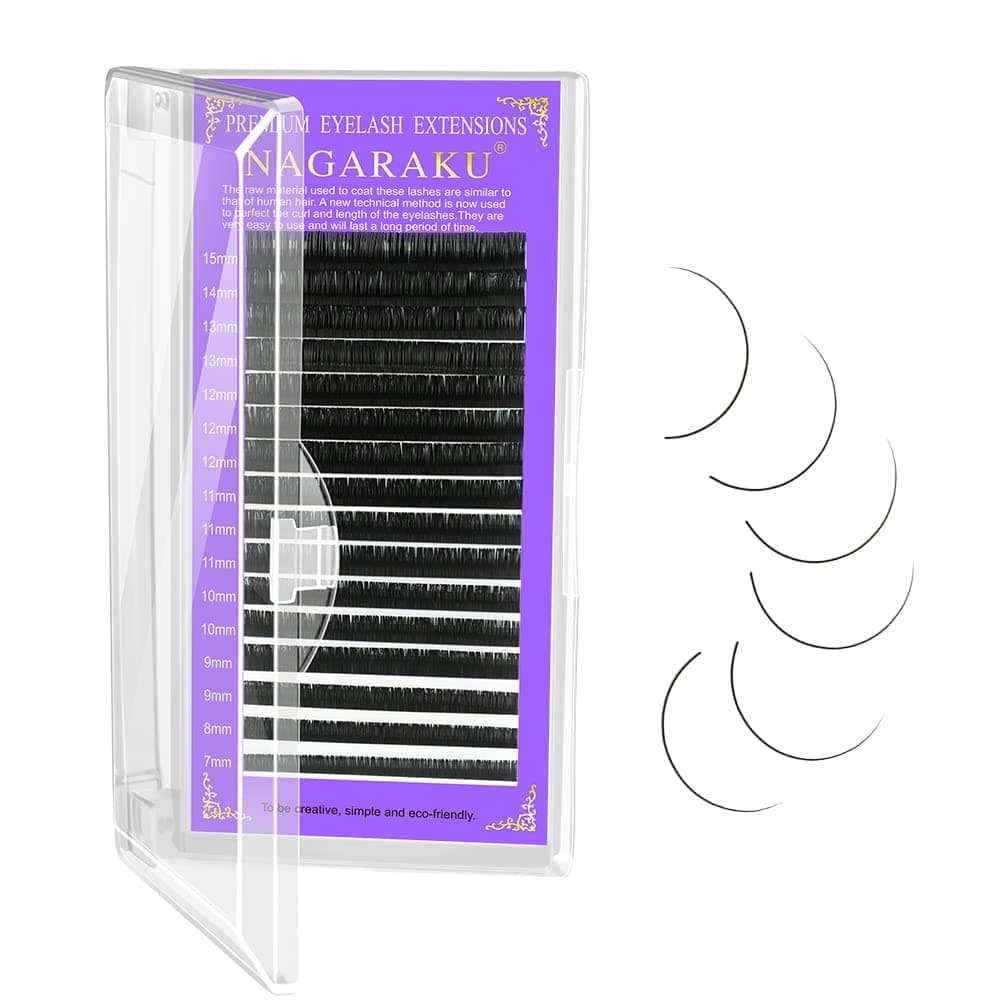 NAGARAKU Eyelash Extensions Individual Lashes 0.05mm Thickness Premium Classic Matte Black Synthetics Lashes 16 Rows Natural Professional Beauty Salon Supplies (15mm, 0.05 D)