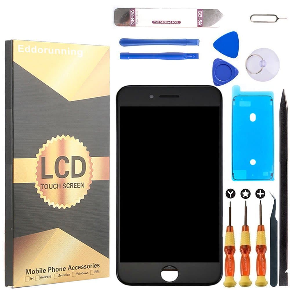 Eddorunning For iPhone 8 Plus Screen Replacement Touch Digitizer and LCD Display Assembly with Front Camera Plastic Holder Earpiece Anti-Dust Mesh and Repair Tool Kit Black