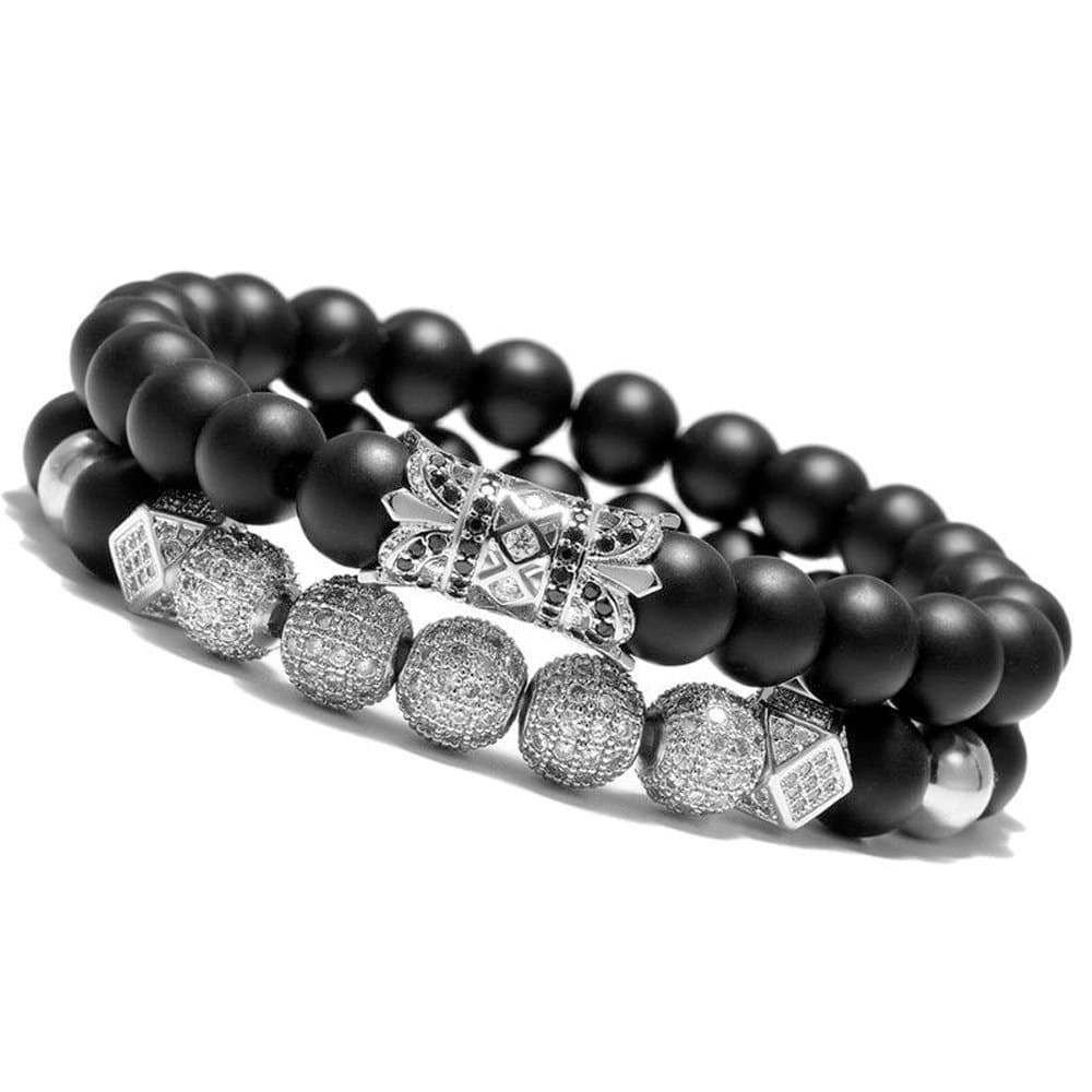 WFYOU8mm Charm Beads Bracelet for Men Women Black Matte Onyx Natural Stone Beads, 7.5"