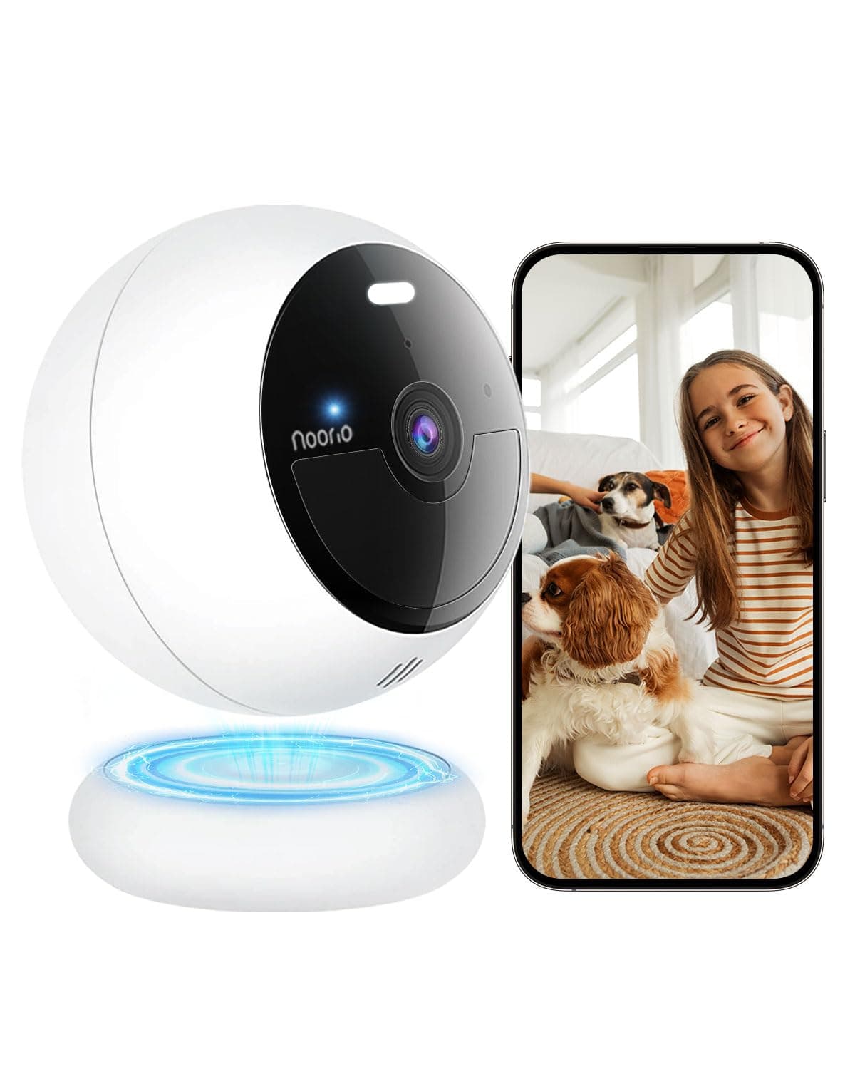 Noorio Security Cameras Wireless Outdoor Magnetic, Battery Powered Indoor Camera for Home Security, 1080P Human/Pet Detection, Bulit-in 32GB Storage, Color Night Vision