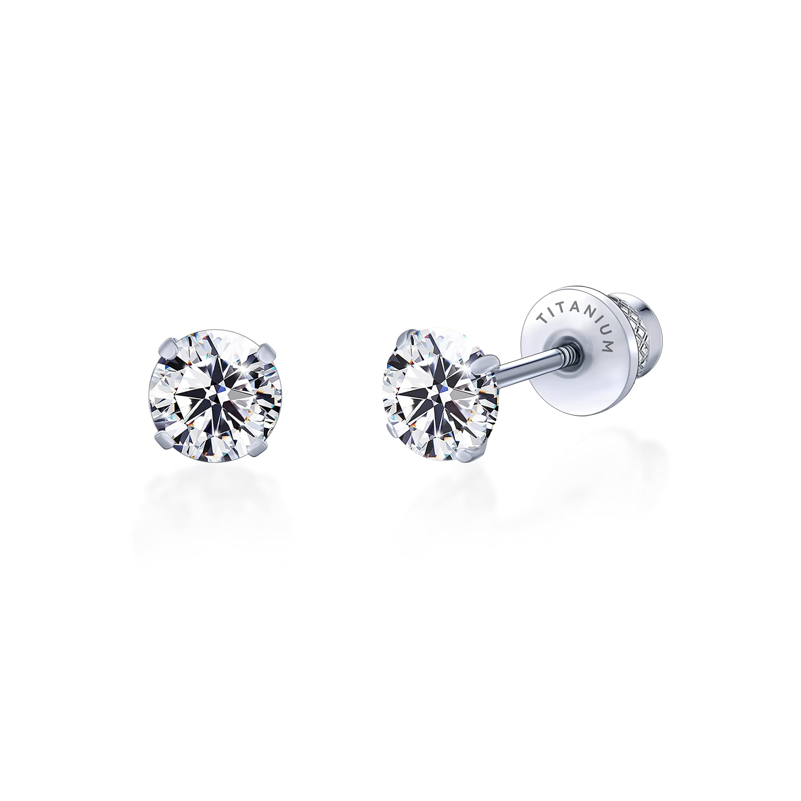 Hypoallergenic G23 Implant Grade Titanium Screw Back Earrings Tragus 20G Helix F136 Piercing Post for Sensitive Ears Simulated Diamond Cartilage