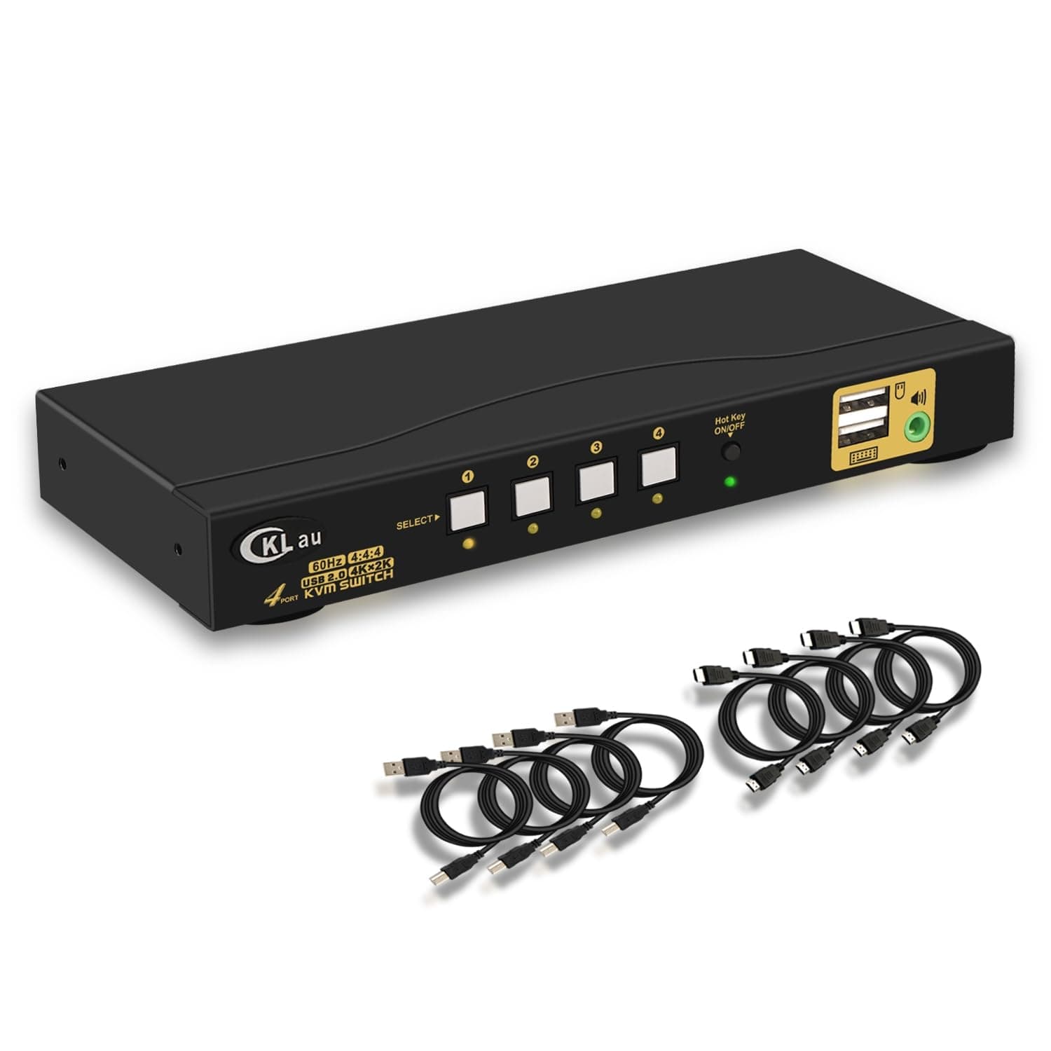 CKLau KVM Switch HDMI 4 Port wit Audio and 4 kit Cables, 4 Port HDMI KVM Switch Support 4K@60Hz 4:4:4, EDID, Hotkey Switching