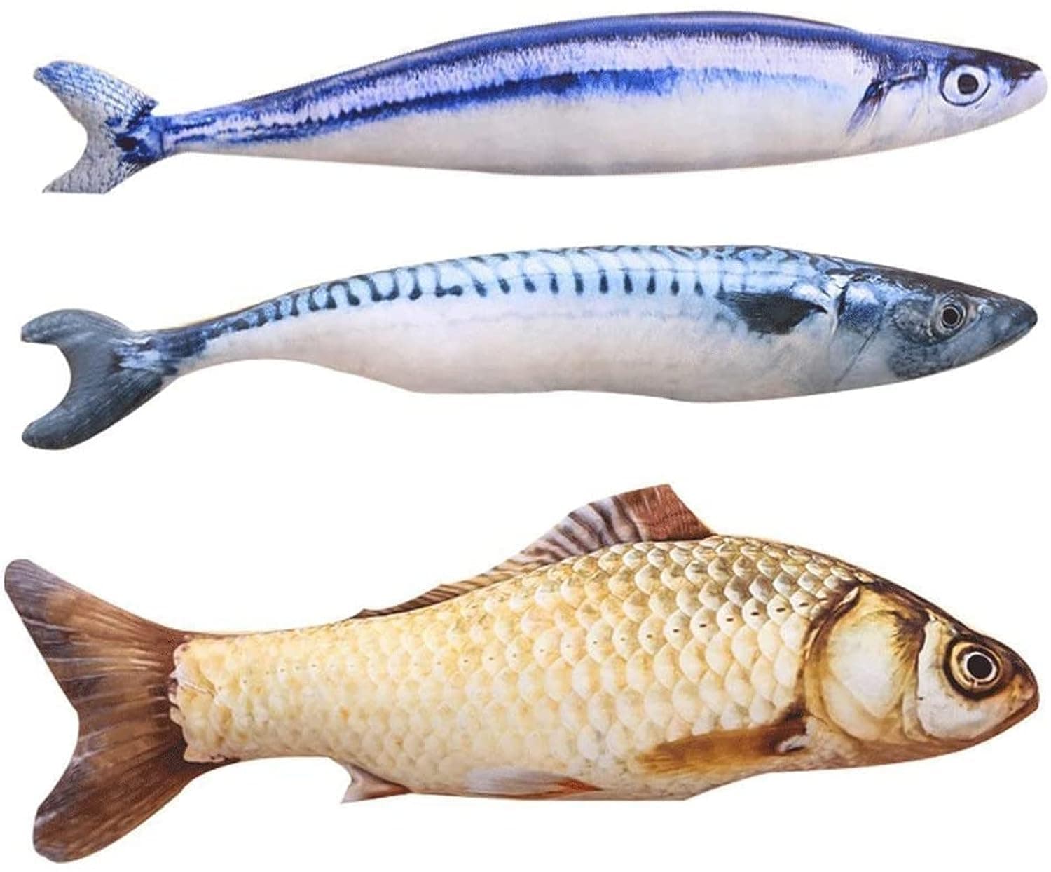 Catnip Toys 3 Pack Simulation Fish Shape Realistic Fluffy Catnip Doll Interactive Pets Pillow Chew Bite Supplies For Cat Kitten Kitty, Assorted, Qdy Catnip Toys