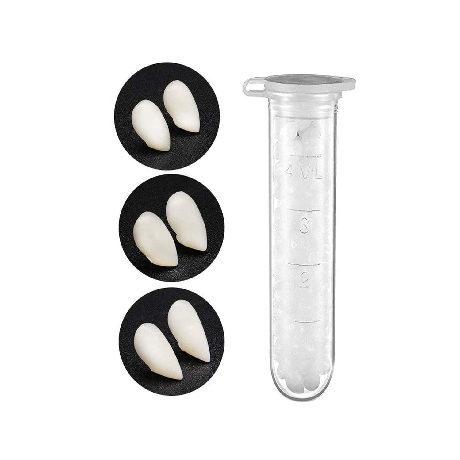 3 Pairs Vampire Teeth Fangs with Adhesive Halloween Party Cosplay Props Horror Party Favors with 1 Tube Teeth Pellets Adhesive for Cosplay Party