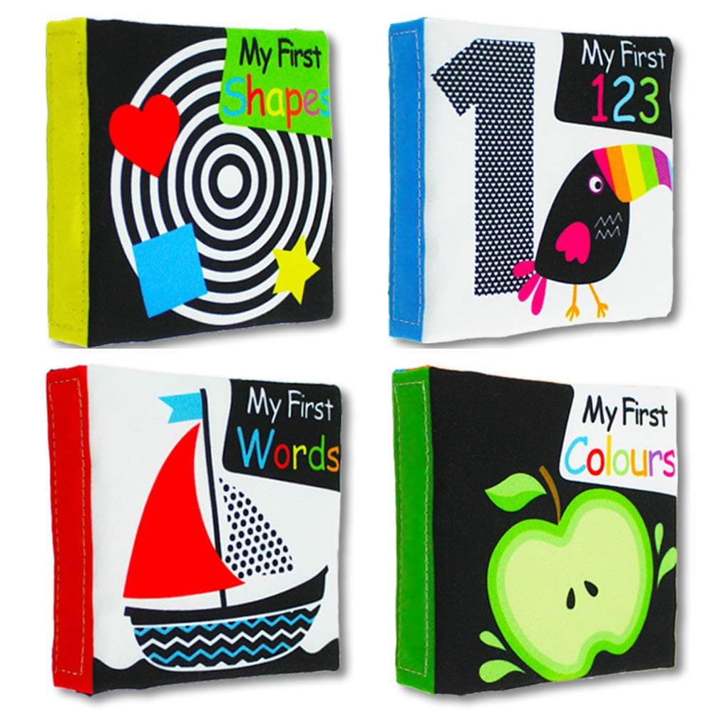 Sensory Black and White Books Newborn 4 High Contrast Books Baby Toy for 0-3 6 12 Months for Visual Stimulation, Baby Interactive Books, Cloth Book Soft Touch and Feel Sensory Toy Crinkle and Squeak
