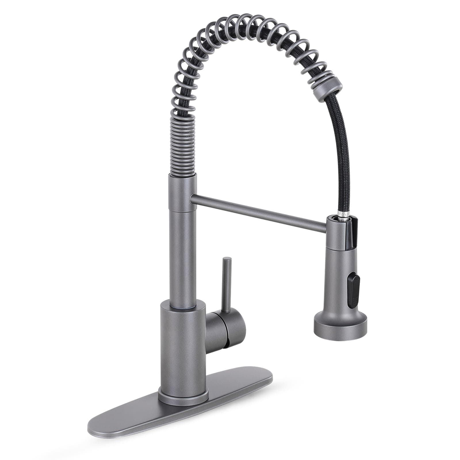 HGN Kitchen Faucet with Pull Down Sprayer, Commercial Single Handle Spring Kitchen Sink Faucets for Farmhouse Camper Laundry Utility Rv Wet Bar Sinks Grey