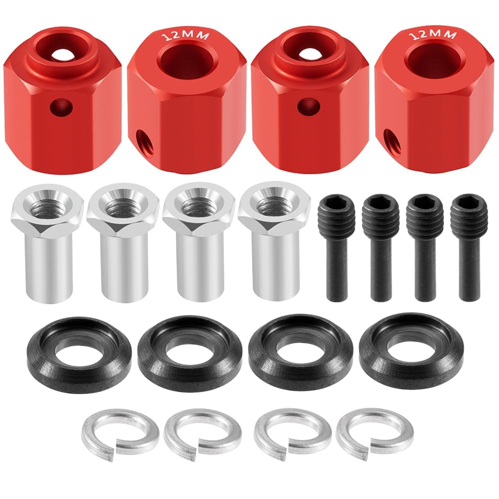 RCLIONS 12mm Hex Wheel Hubs for Trx4 1/10 RC Model Crawler Car (Red)