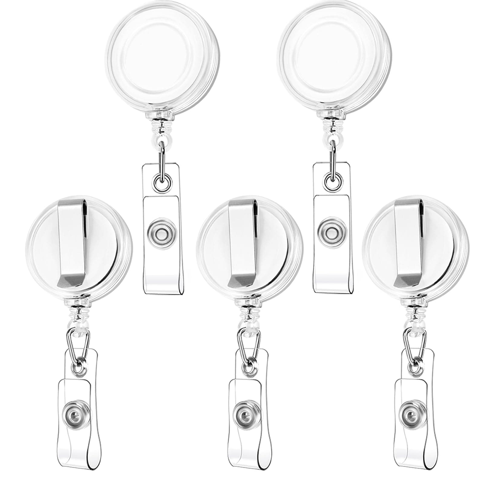 COOLive 5 pcs Badge Reels with Metal Belt Clip, Retractable ID Badge Holder Reel for Hanging Name Tags ID Cards, Keys