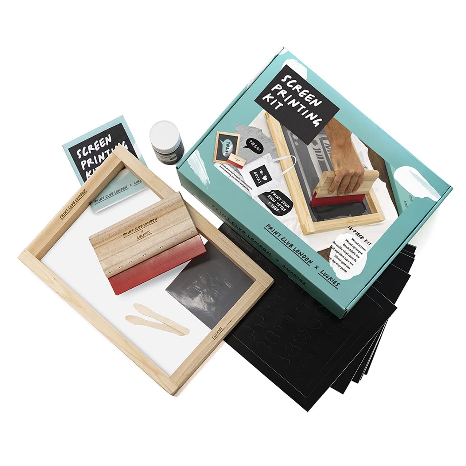 Luckies of London | Screen Printing Kit | Arts and Crafts for Adults | Screen Printing Art Supplies | Make Your Own Arts and Crafts for Kids | Craft Kit with Screen Printing Ink, Squeegee & Stencils