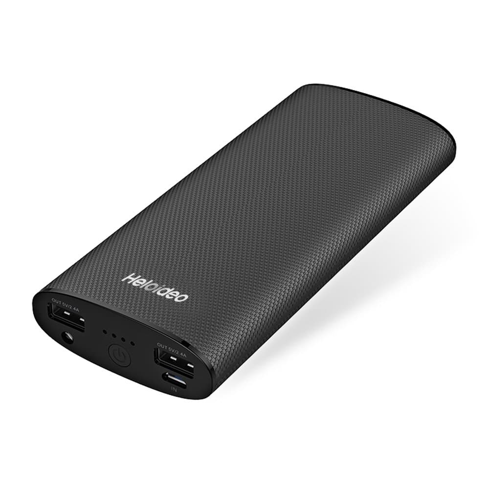 Heloideo 11000mAh Dual USB 2.4A Output Ports Power Bank PU Leather Wrapped Portable Charger for iPhone 7, iPhone 6/6 Plus, 6s/6s Plus, Microsoft Lumia and More Smart Phones and Tablets (Black)