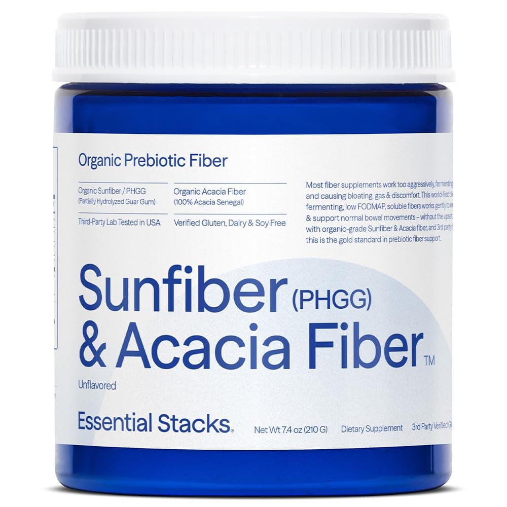 Organic Sunfiber Prebiotic Fiber (Partially Hydrolyzed Guar Gum/PHGG) with Acacia Fiber Powder - Gluten Free, Non-GMO & Unflavored (7.4 oz)