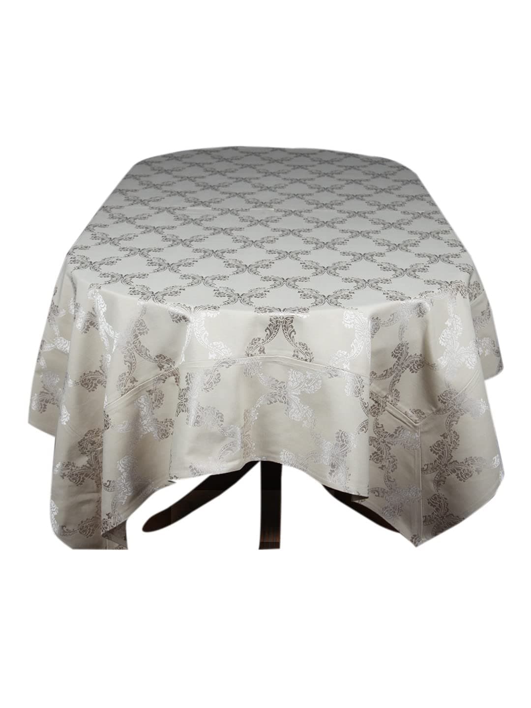 Home - The Best is for You Rectangular Cotton Dining Table Cover, Pack of 1 (Beige Ogee, 8 Seater)