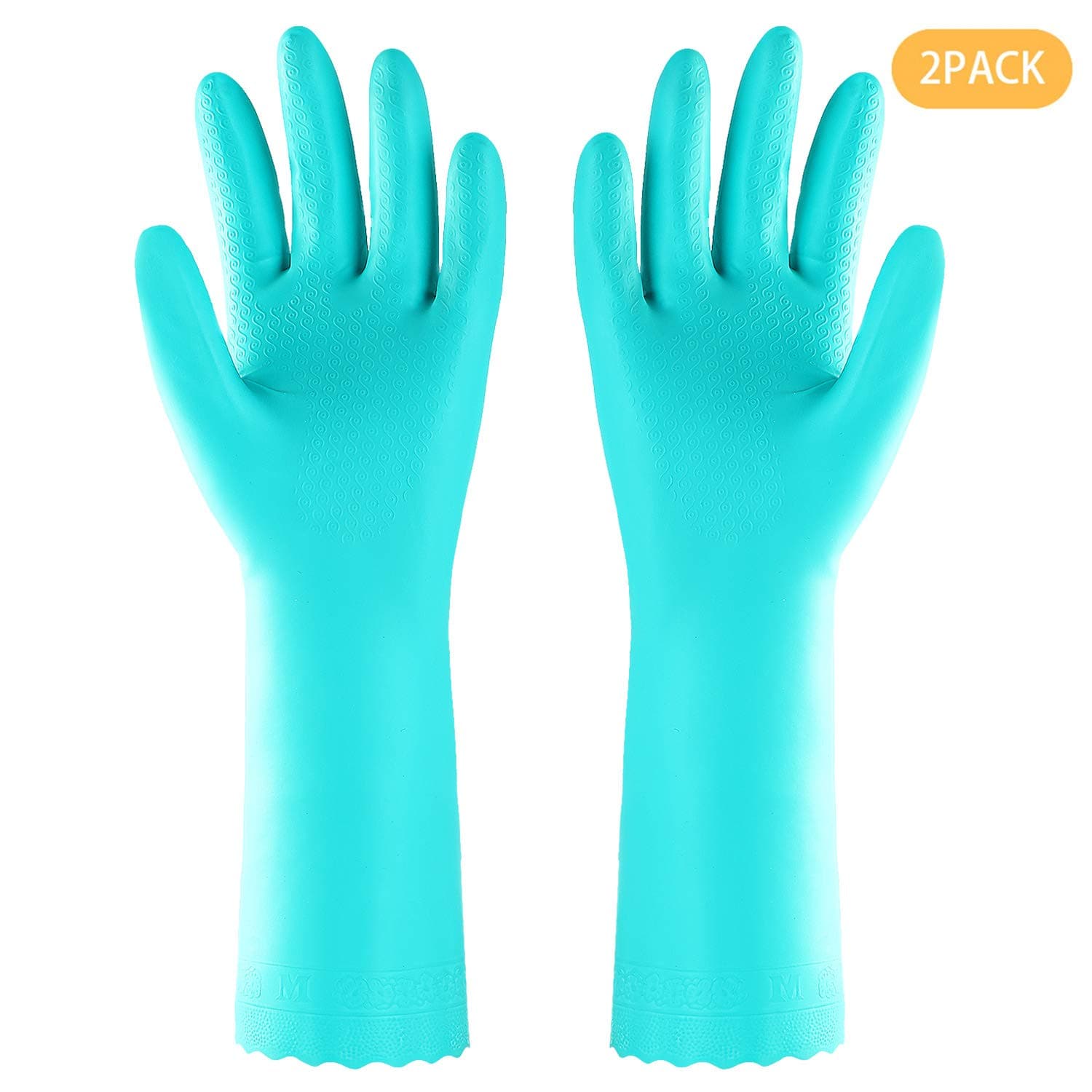 Elgood Deluxe washing up gloves with latex free,cotton lining,Vinyl cleaning gloves 2 Pairs (Blue, M+L)