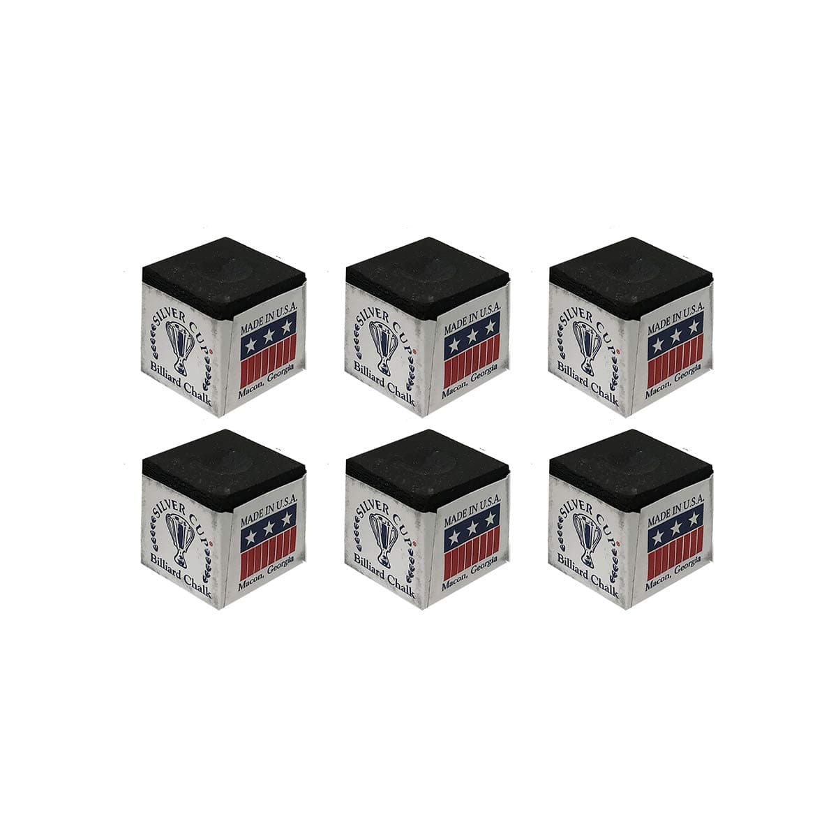 Silver Cup Set of 6 Black Billiard Pool Cue Chalk