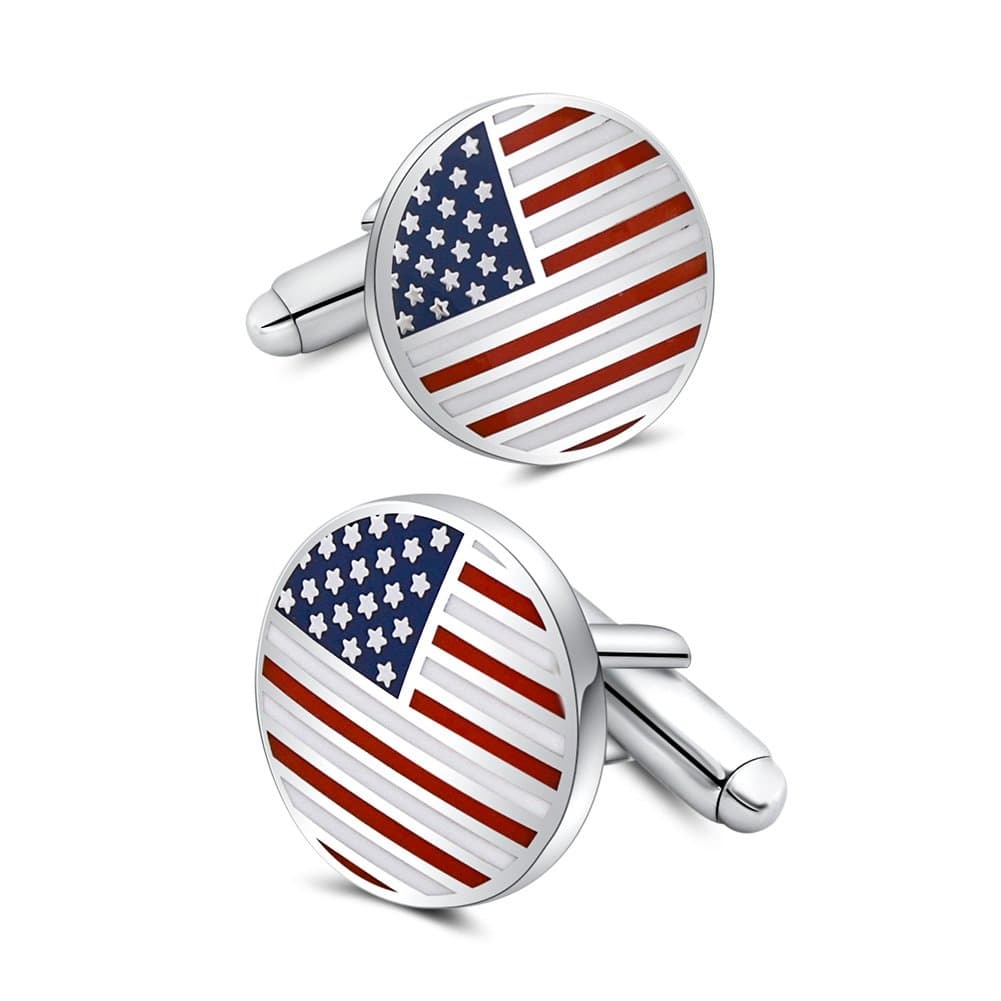 American Flag Cufflinks Platinum Plated Enamel USA Flag Cuff links Men's Accessories