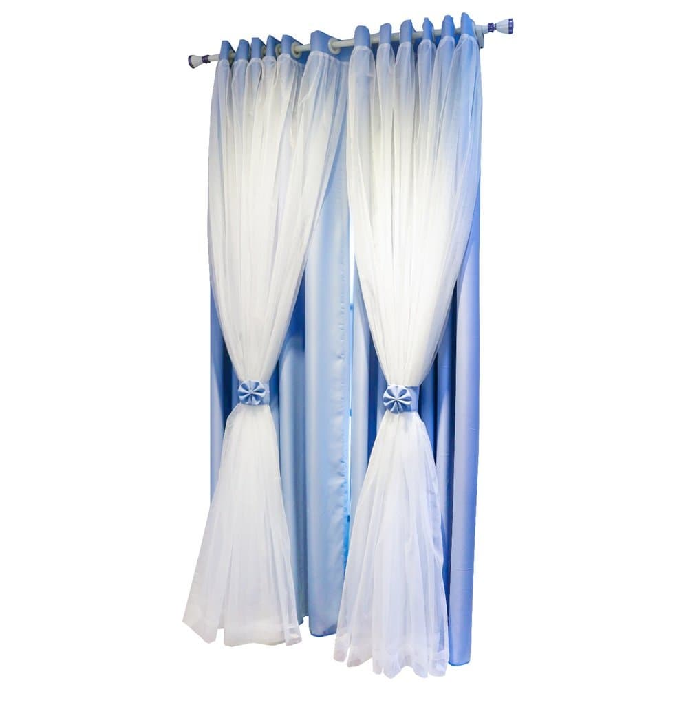 Dual Layer Grommet Top Mix and Match Blackout Curtains with White Sheer for Living Room and Bedroom - 1 Panel (52 X 84, Blue)