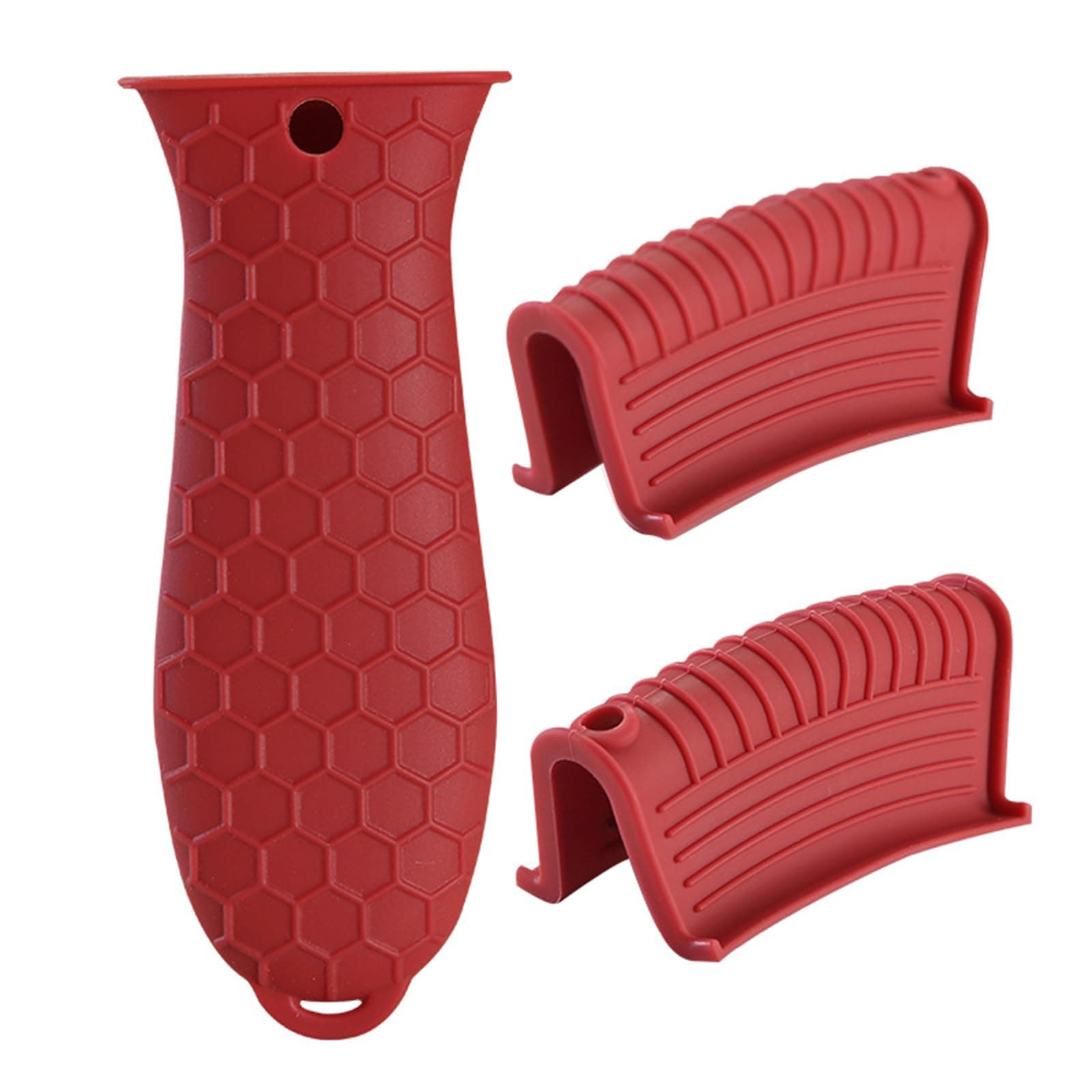ShudyearCast Iron Skillet Handle Cover - 3 Pcs Silicone Heat Resistant Pan Covers (Red)