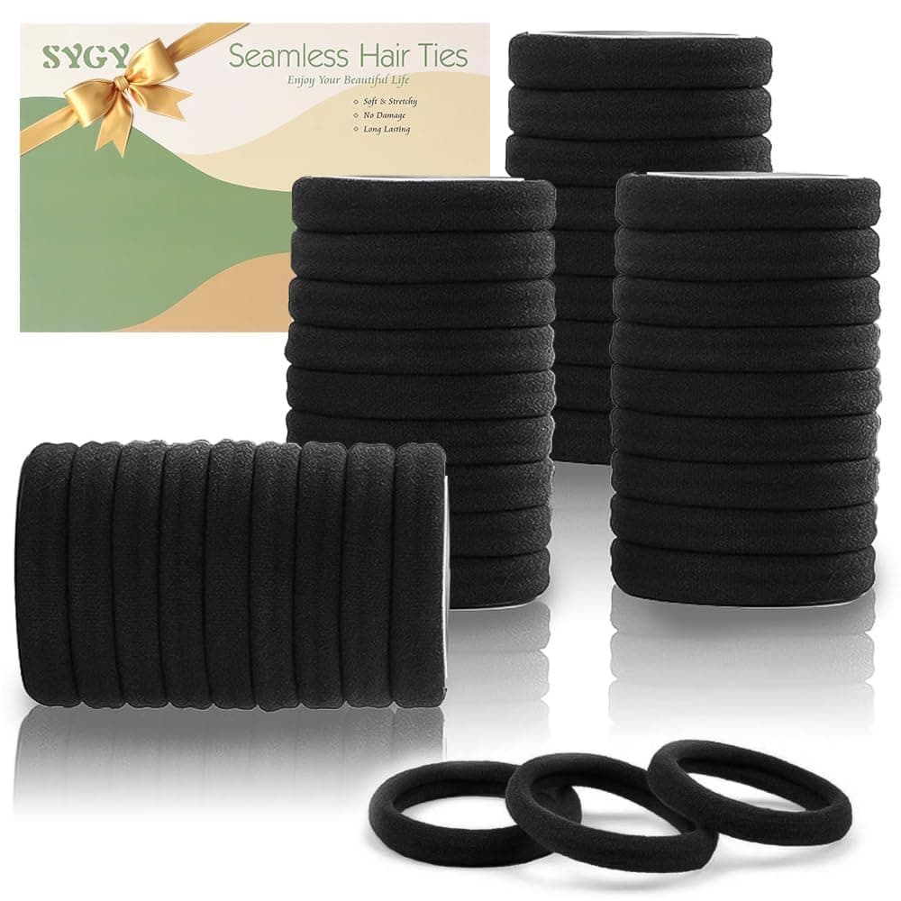 SYGY 100 PCS Hair Ties for Women, Elastic Cotton Thick Seamless Black Hair Bands, No Crease No Damage for Thick/Thin Hair, Soft Hair Ties Ponytail Holders Hair Accessories