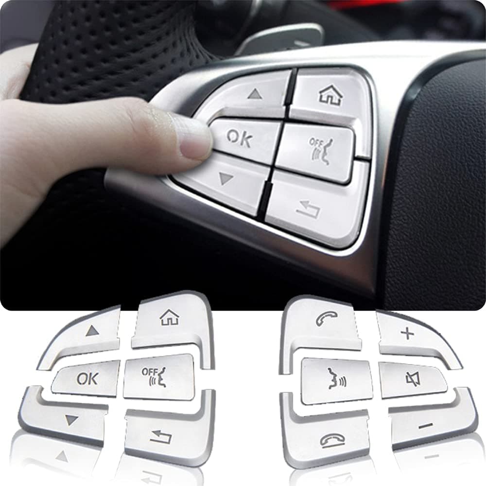 Car Steering Wheel Button Trim lnner Decoration Compatible with Mercedes Benz C V GLC Class W205 X205 - Silver (Model A)