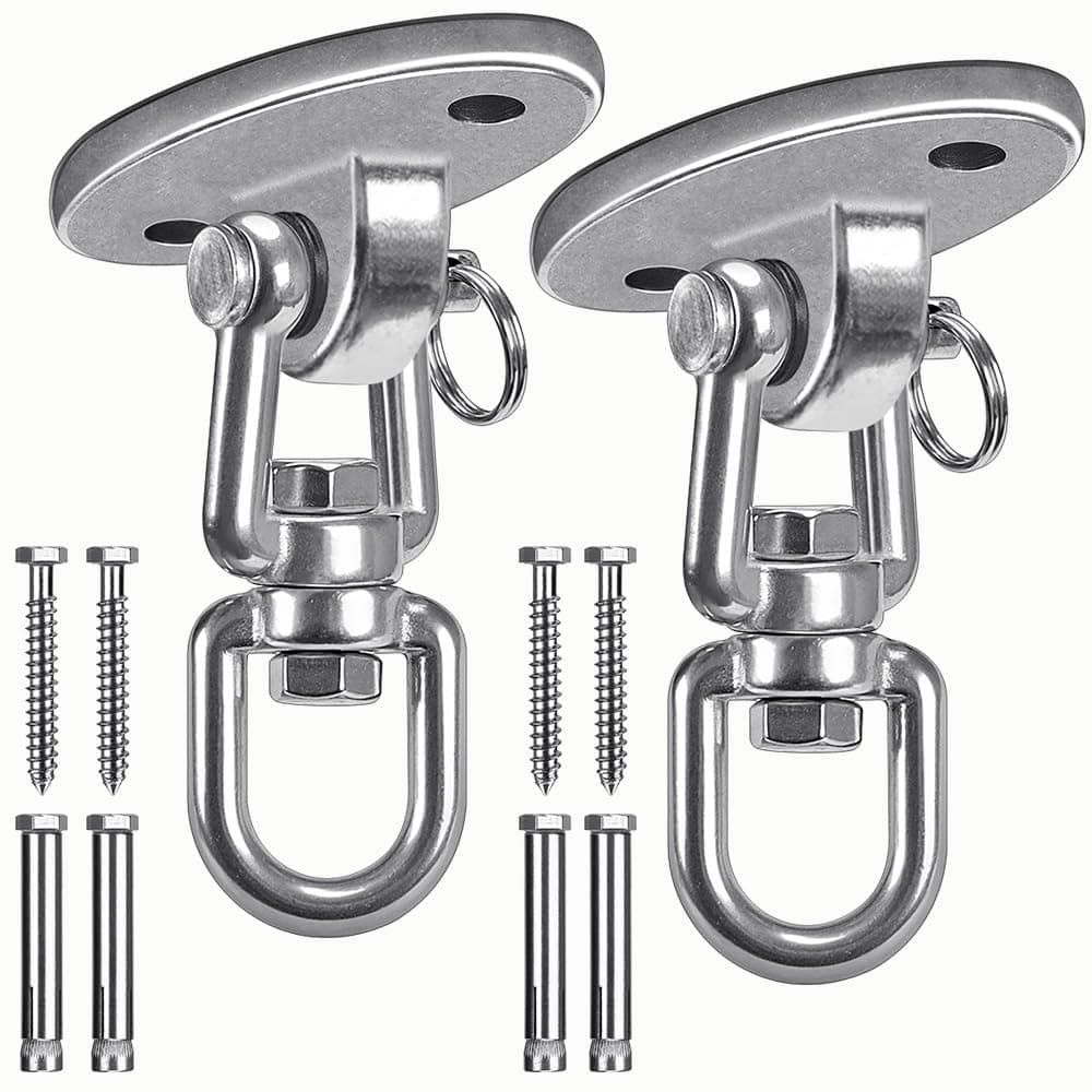 SELEWARE Ceiling Swing Mount Stainless Steel Swing Hangers Free Swivel Swing Hooks for Yoga Swing Indoor Outdoor Swing Set Porch Swing Chair Punching Heavy Bag 2000 lbs Capacity Each 2 Pack