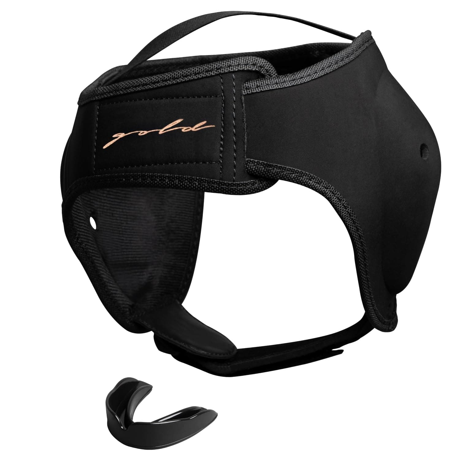 Gold BJJ Headgear for Jiu Jitsu, Wrestling, and MMA - Cauliflower Ear Protection: One Size Fits All, Reinforced Velcro Chin Strap - Bonus Mouthguard Included!