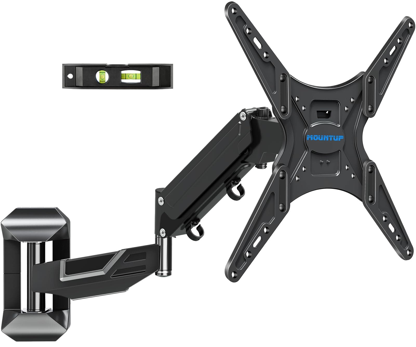 MOUNTUP Height Adjustable TV Wall Mount for 26-55 Inch TVs, Gas Spring Full Motion Articulating TV Bracket with Smooth Swivel Tilt & Safe Corner Installation, 400x400mm VESA, 11-66 lbs, Textured Black